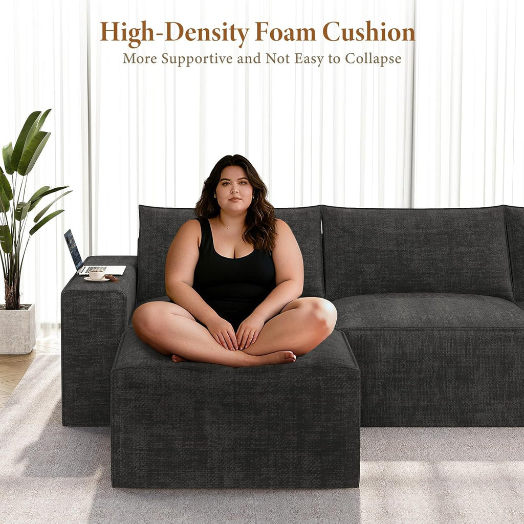 114 Inch Modular Contemporary Sectional Sofa Black