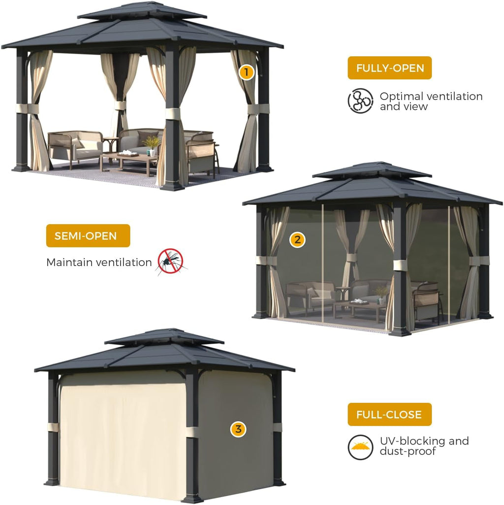 10x12ft Exterior Gazebo With Galvanized Steel Roof