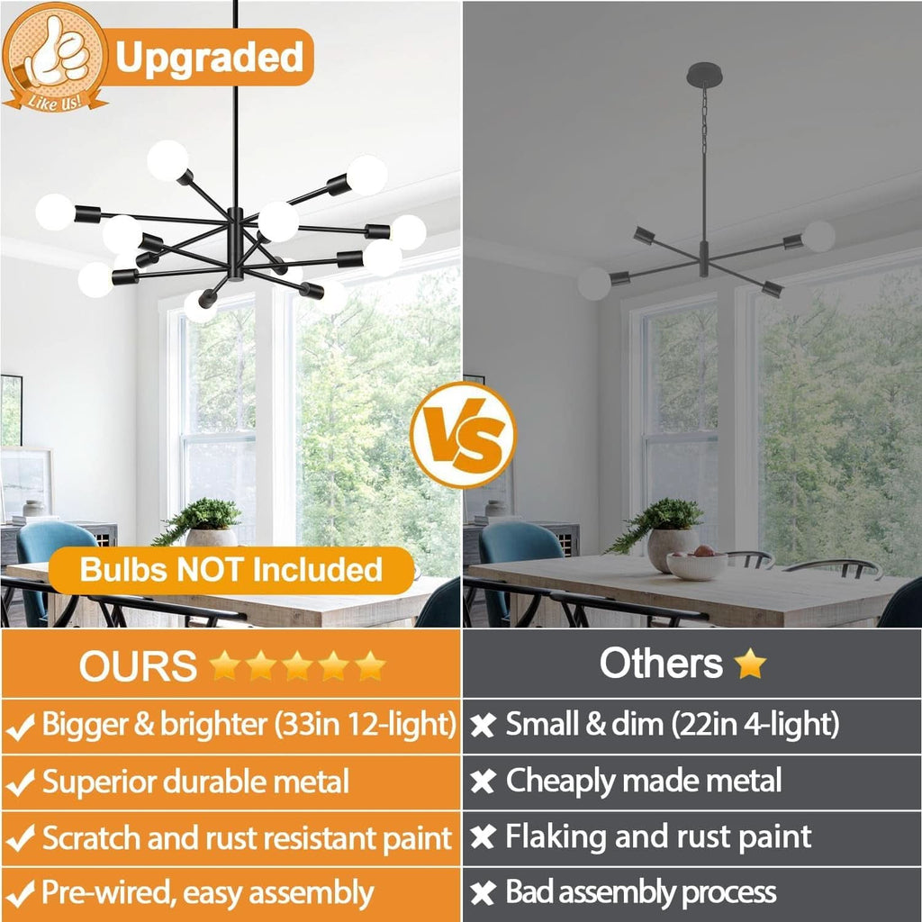 Twelve Light Matte Black Sputnik Chandelier Fixture