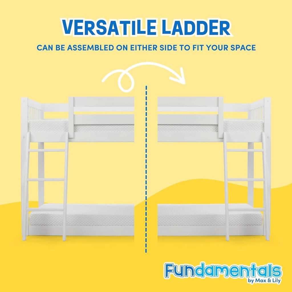 White Twin Low Bunk Bed Solid Wood Frame For Kids Safe