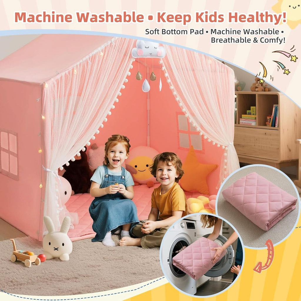 55 Inch Vibrant Color Kids Play Tent With Padded Mat