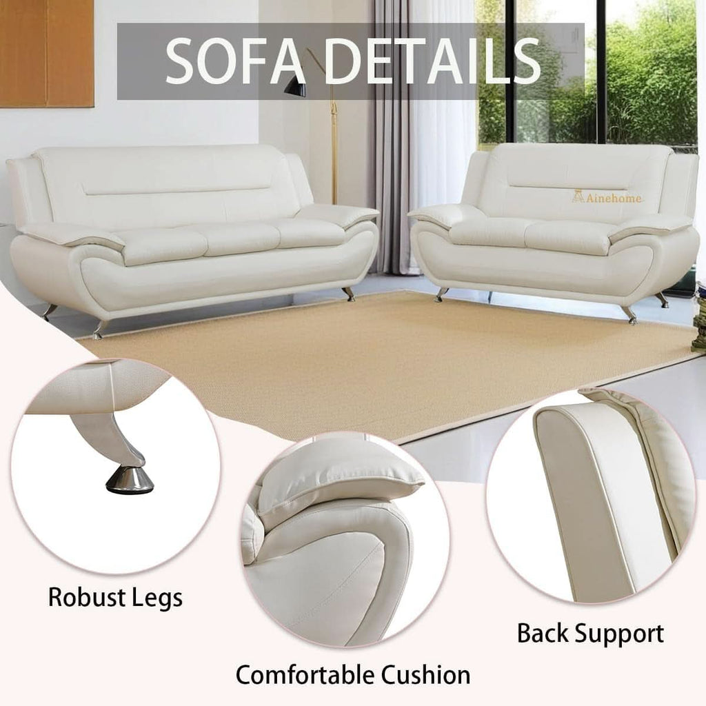 Creamy White 5 Seat Faux Leather Sectional Sofa Set