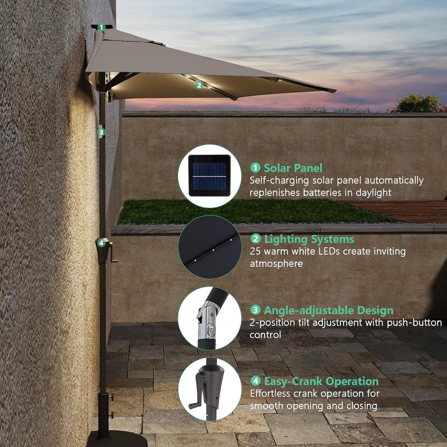 Ultra Premium 9ft Outdoor Tilting Umbrella With LED