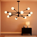 Twelve Light Matte Black Sputnik Chandelier Fixture