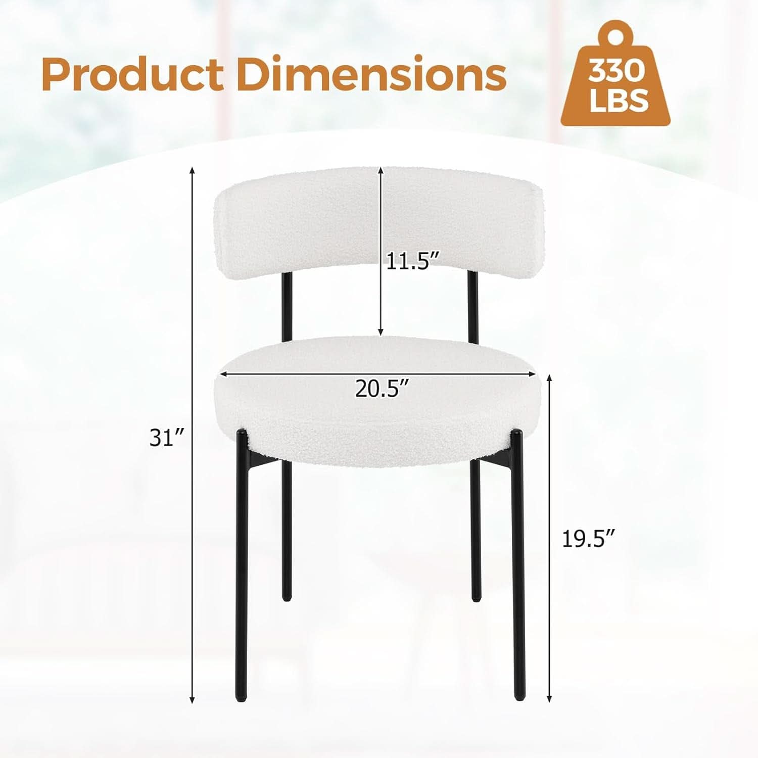 Elegant White Sherpa Upholstered Dining Chairs Set