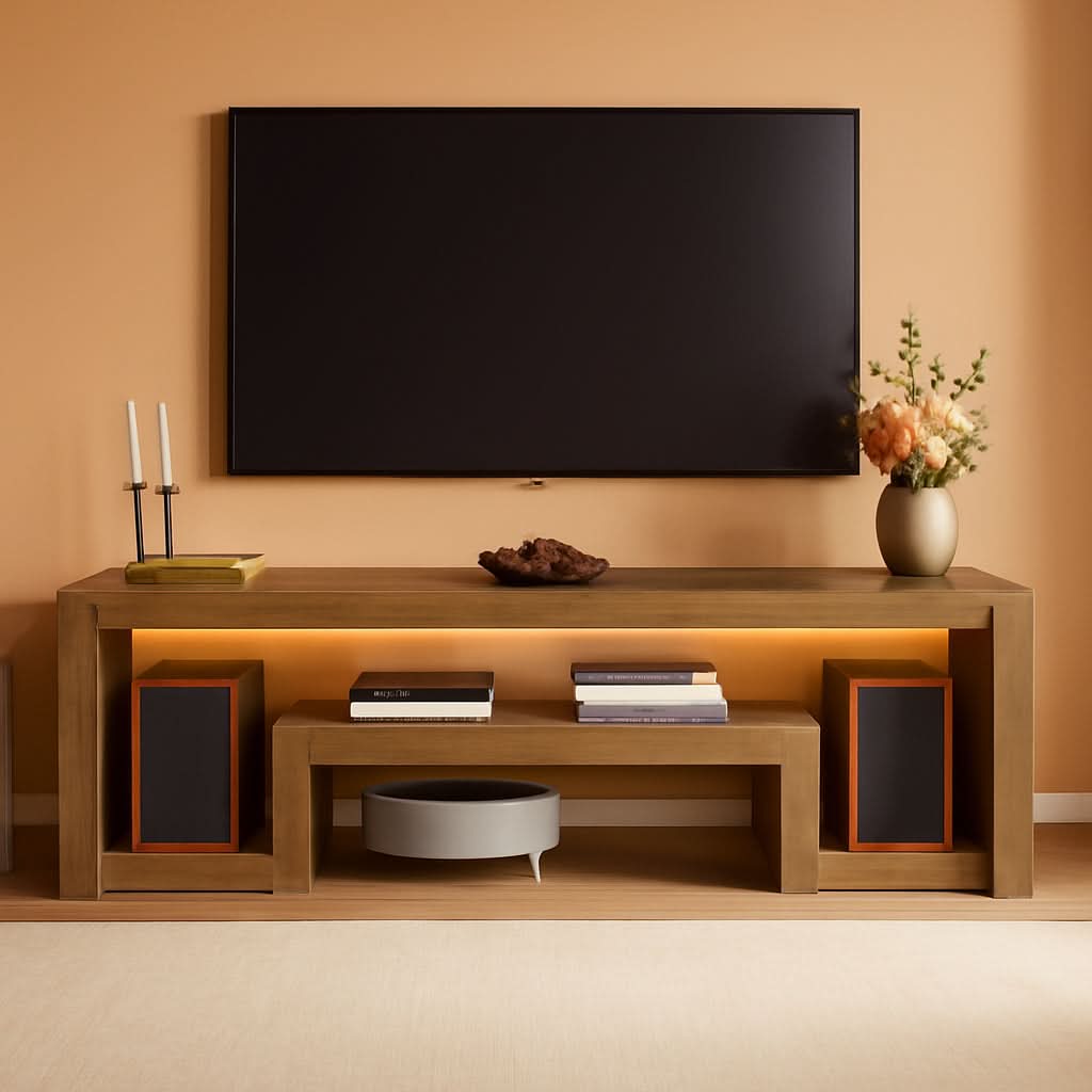 63 Inch Farmhouse Rustic Walnut TV Entertainment Unit