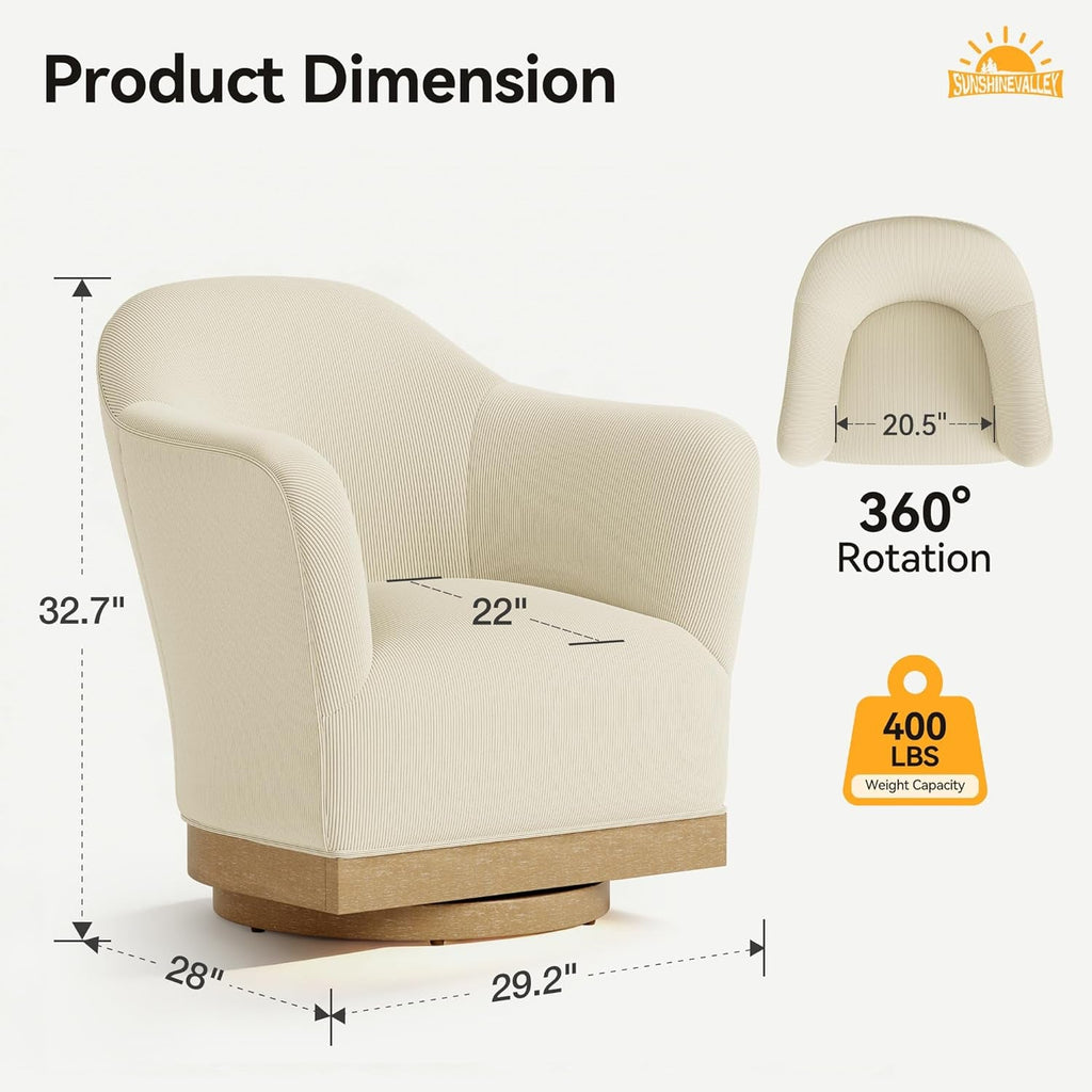 Beige 360 Degree Swivel Upholstered Accent Armchair