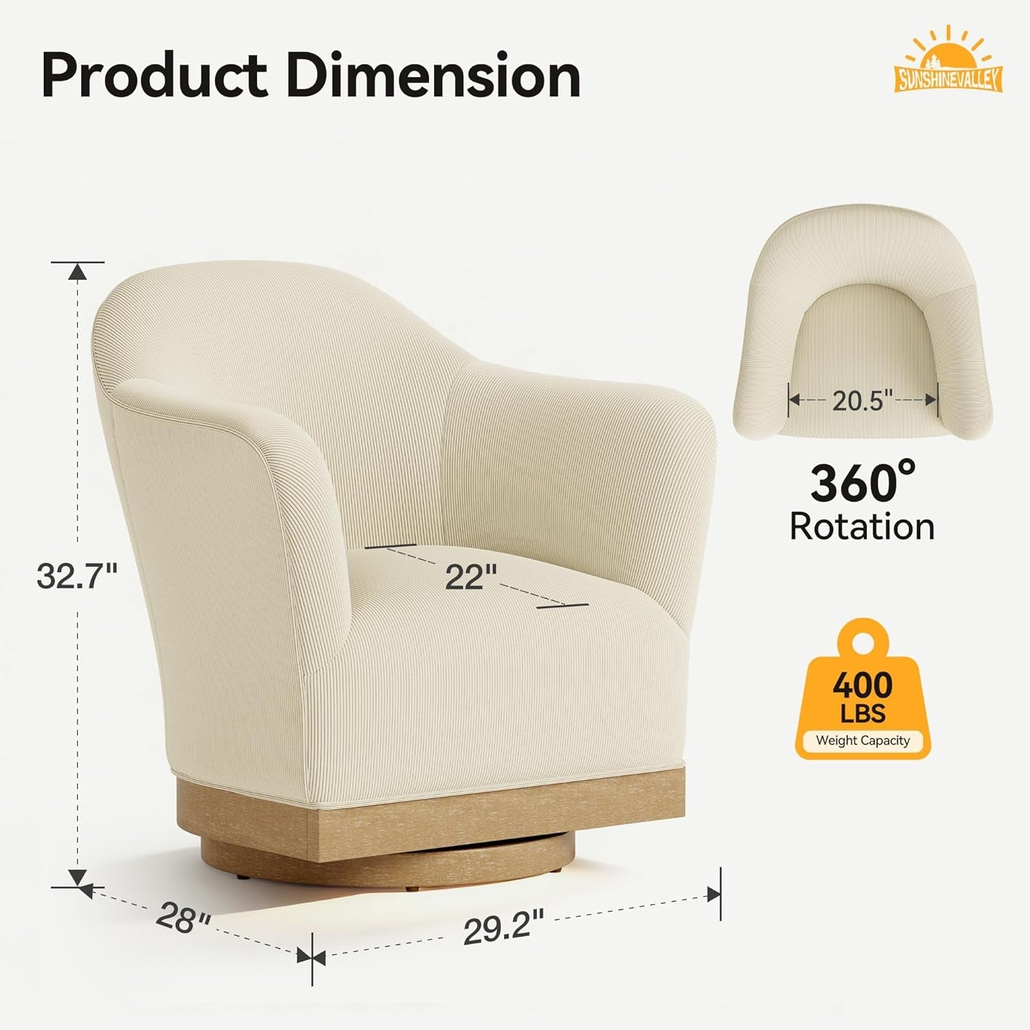 Beige 360 Degree Swivel Upholstered Accent Armchair