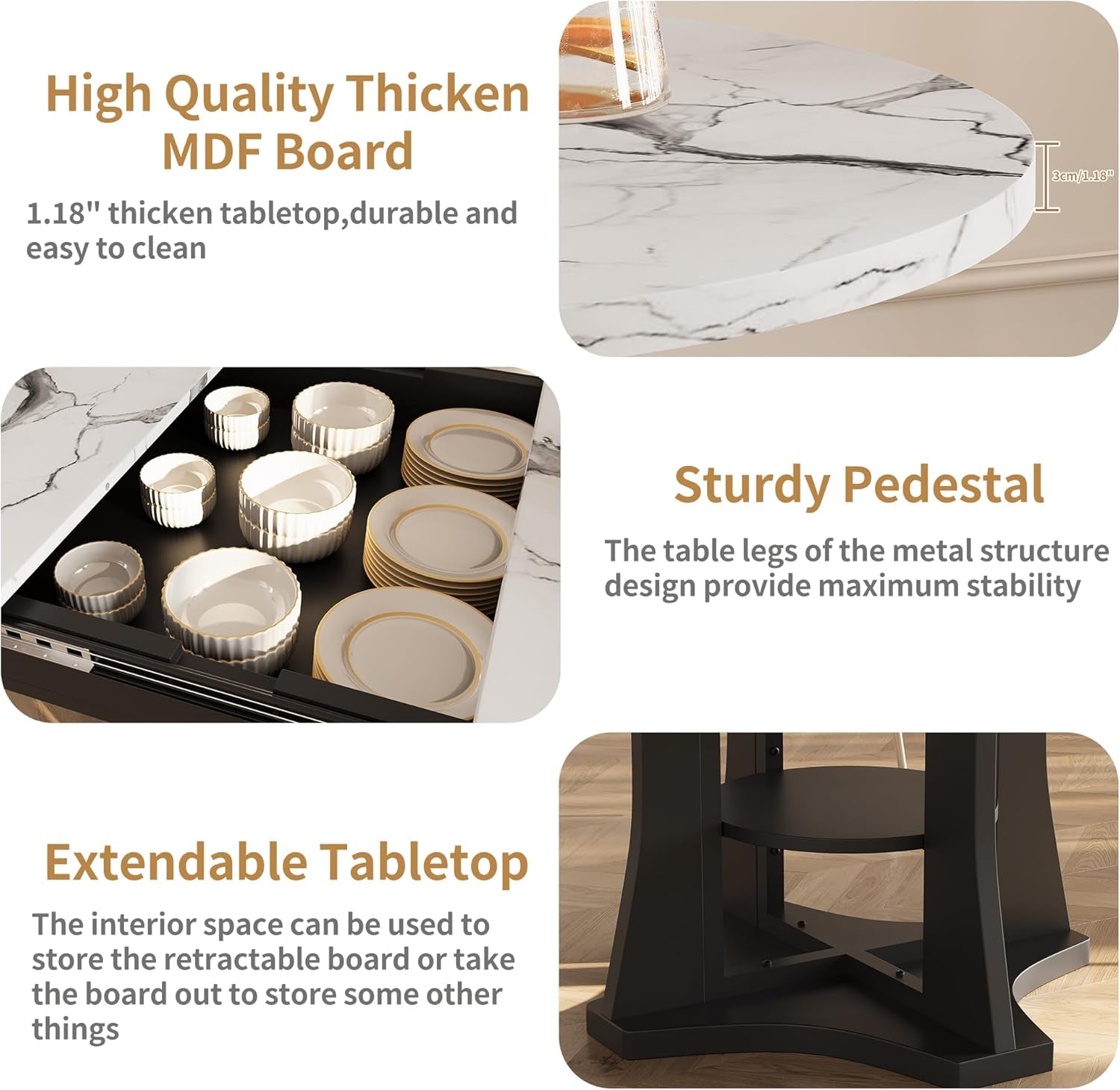 Extendable Dining Table 43 To 59 White Faux Marble Oval