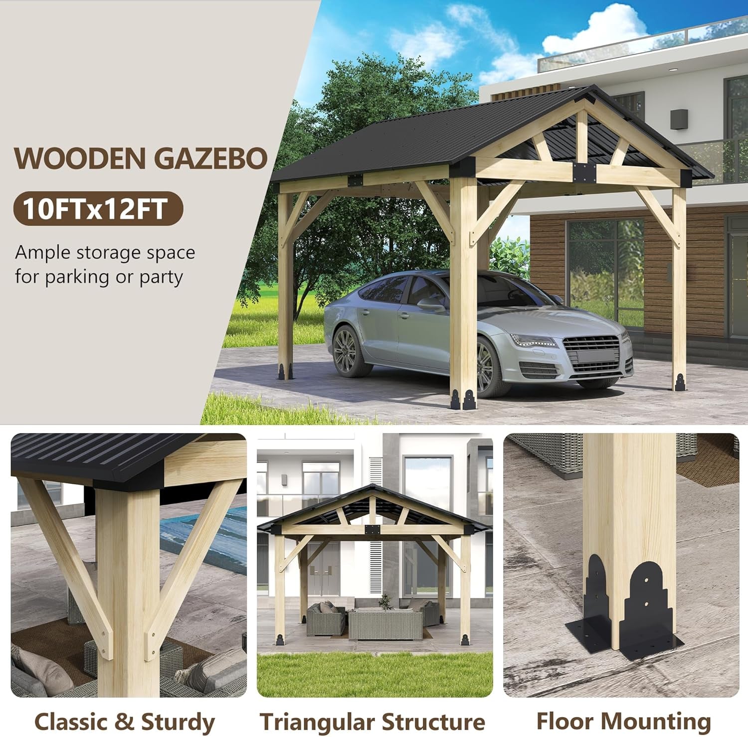 Premium Weatherproof Cedar Wood Gazebo 10x12 Hardtop