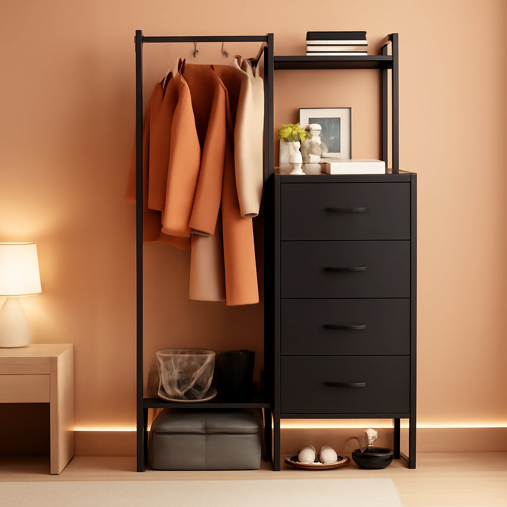 Black Dresser With Hanging Rack 44 Inch Space Saver Pro