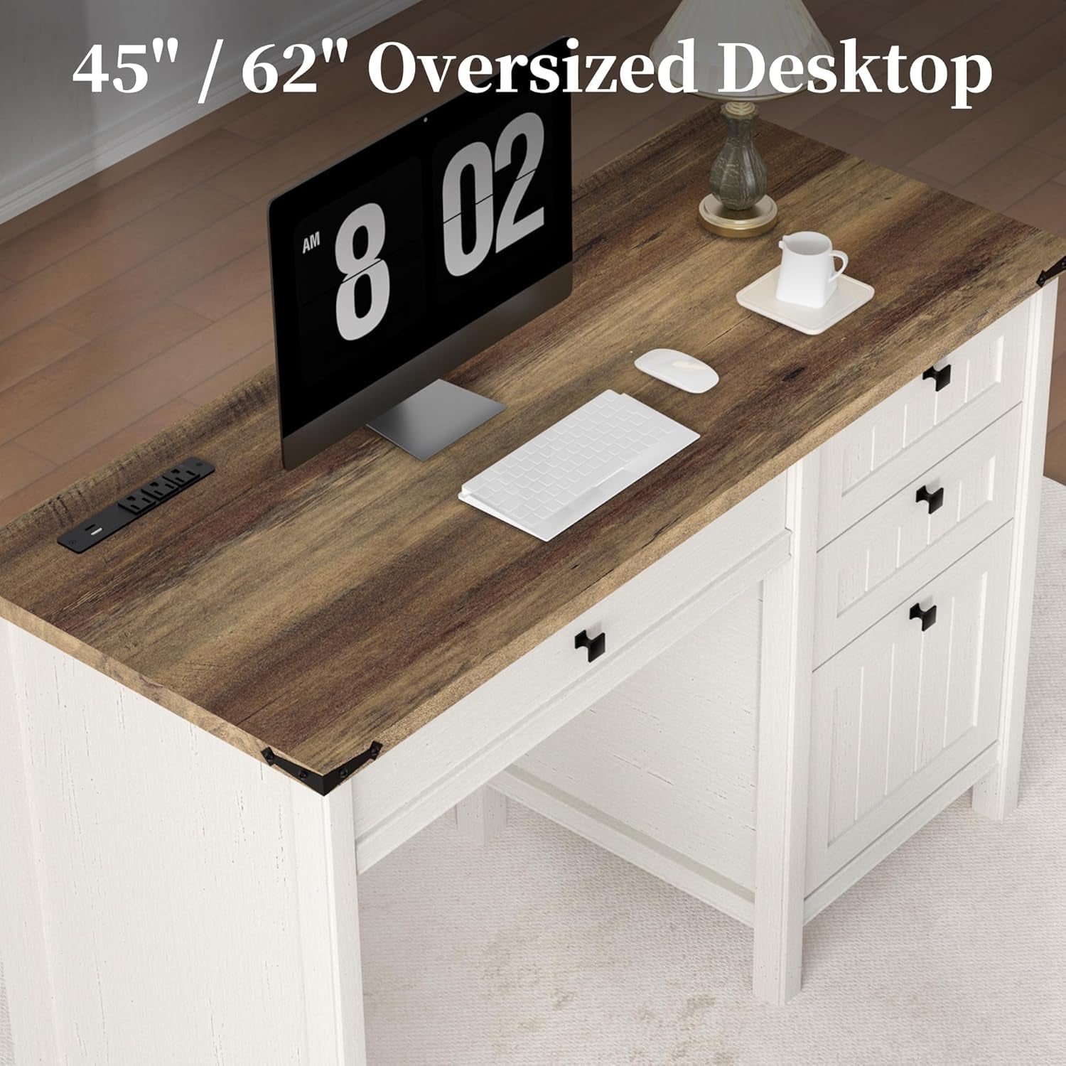 Antique White 45 Inch Farmhouse Computer Desk With Drawers