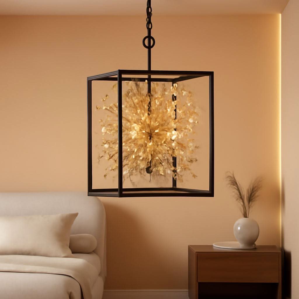 Metallic Blackened Gold Crystal Chandelier Four Light