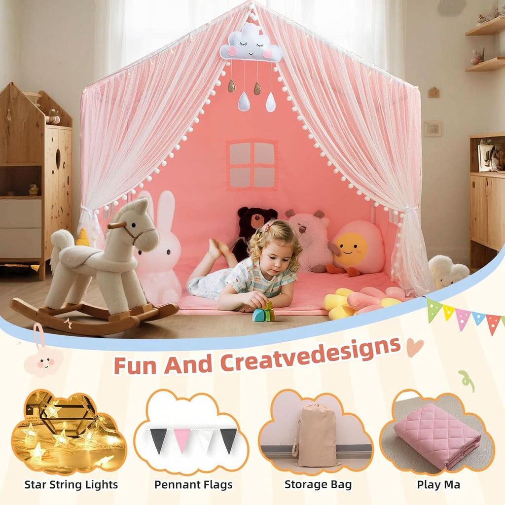 55 Inch Vibrant Color Kids Play Tent With Padded Mat