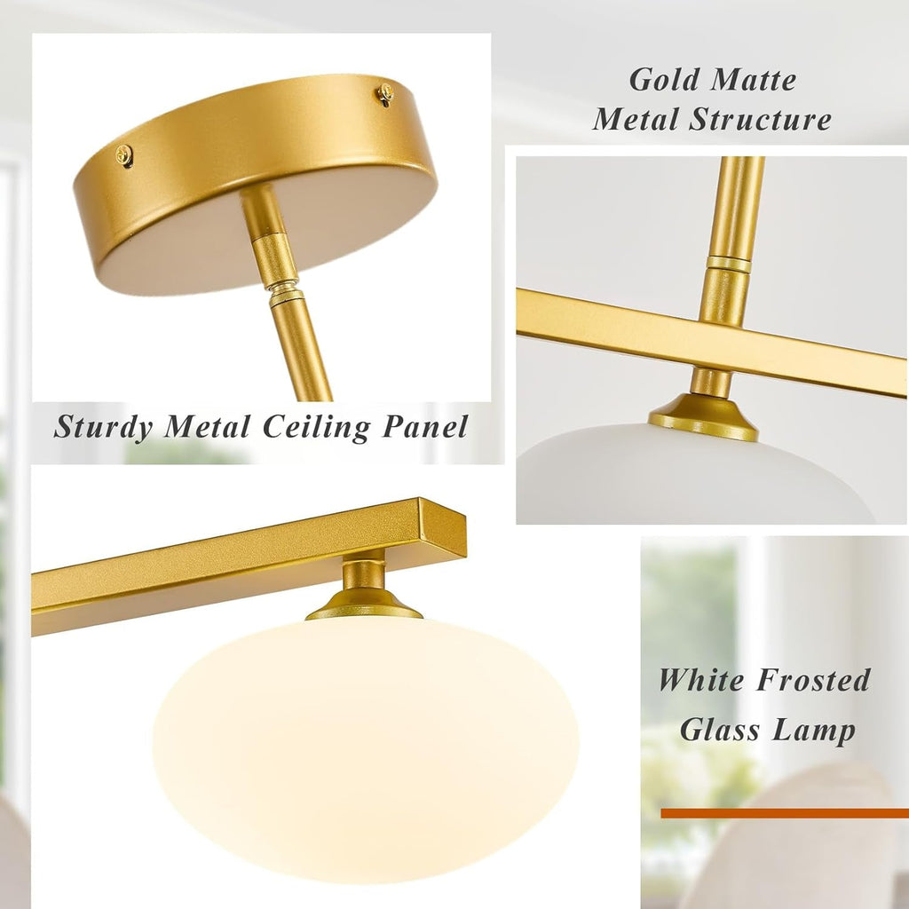 Golden Linear Midcentury Chandelier Quintuple Globes
