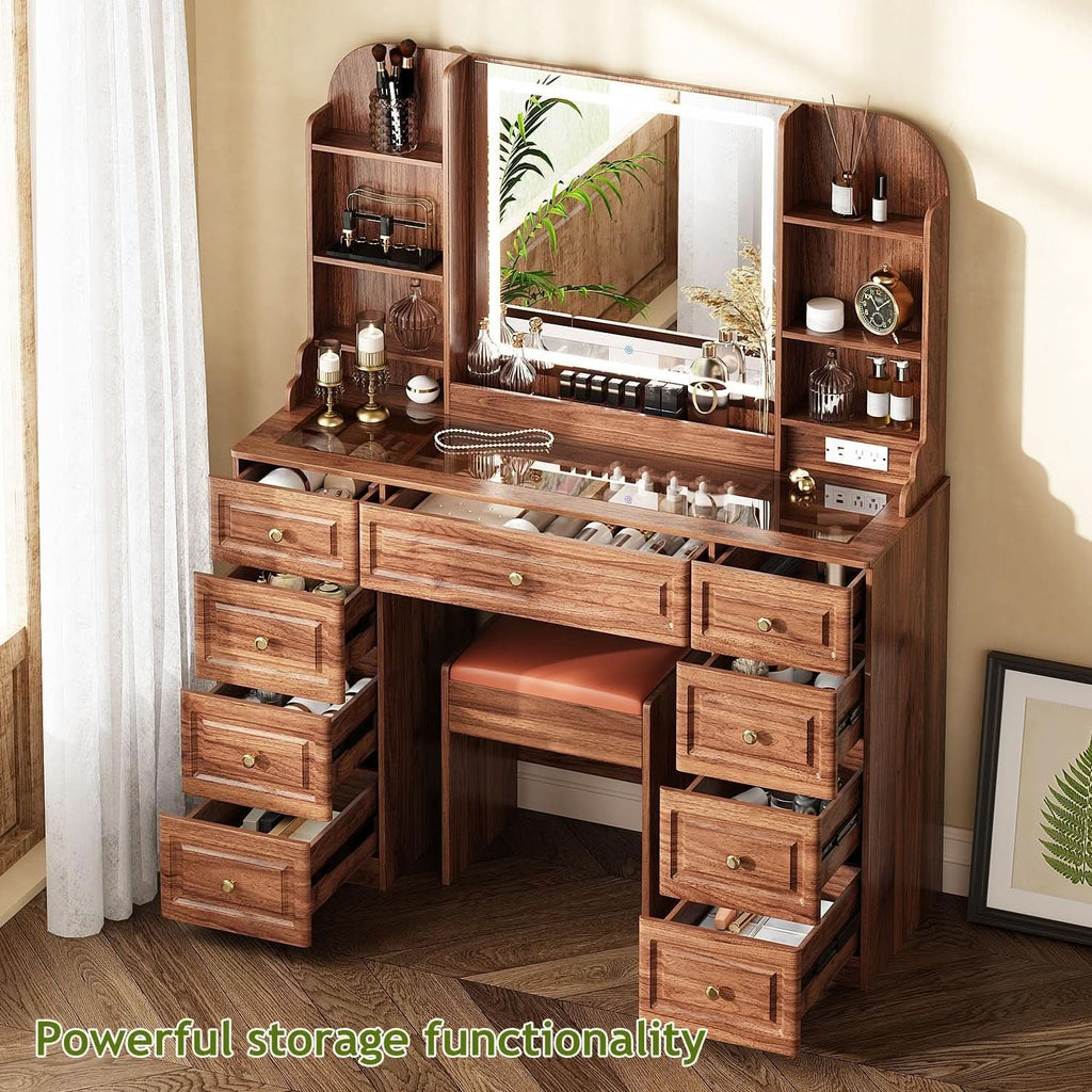 Forty Three Inch Makeup Vanity Desk Mirror Brown Finish