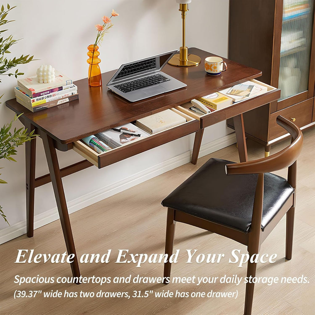 Walnut Solid Wood Computer Workstation With Drawers