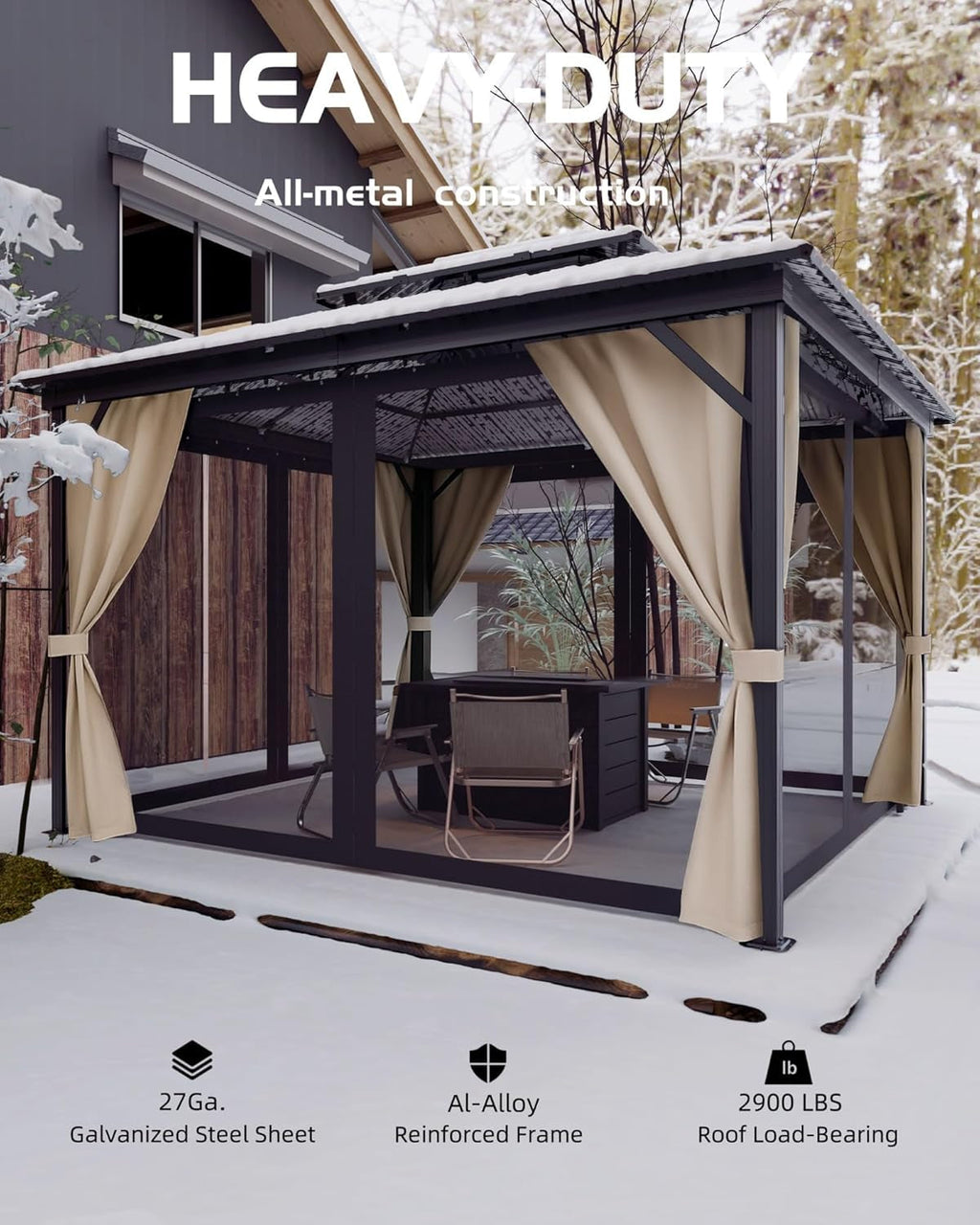 10x14 Ft Weatherproof Hardtop Aluminum Gazebo Roof