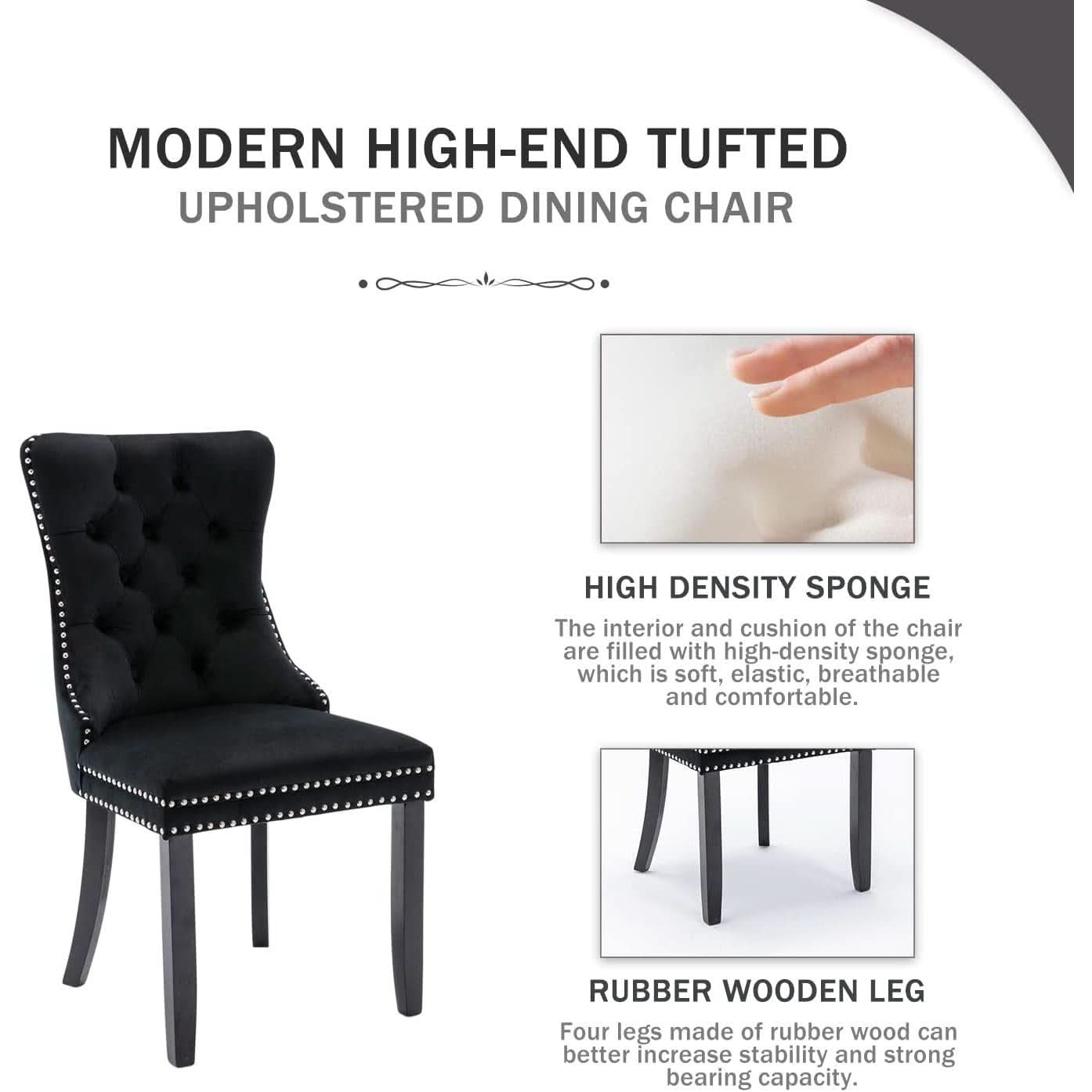 Black Velvet Dining Chair Set Of 6 With High Back Wingback