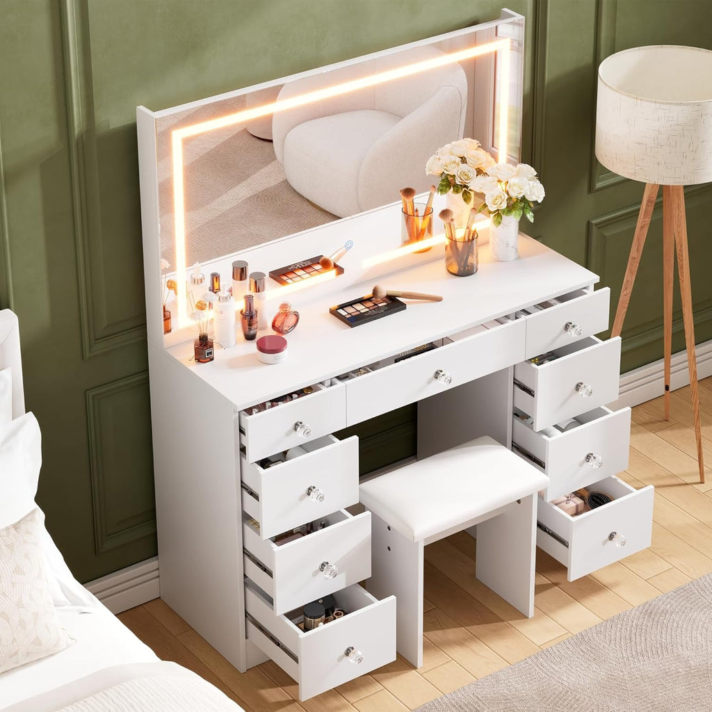 White 43 Inch Makeup Vanity Desk LED Illuminated Mirror