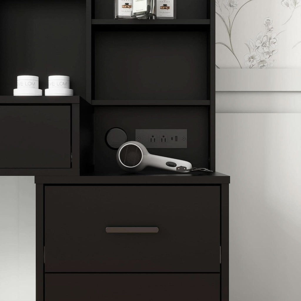 Black Vanity Desk With Large Mirror Illumination Mode