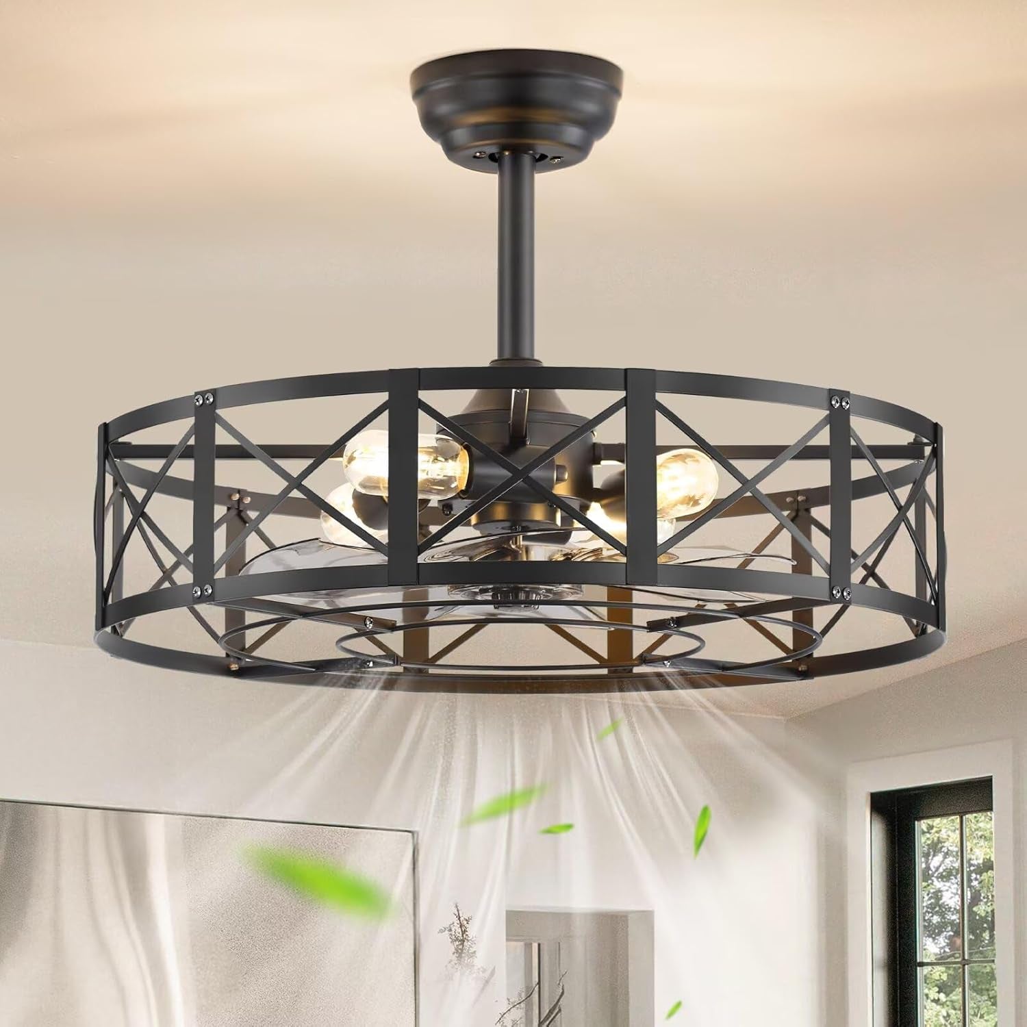 23 Inch Matte Black Fandelier Bladeless Ceiling Fan