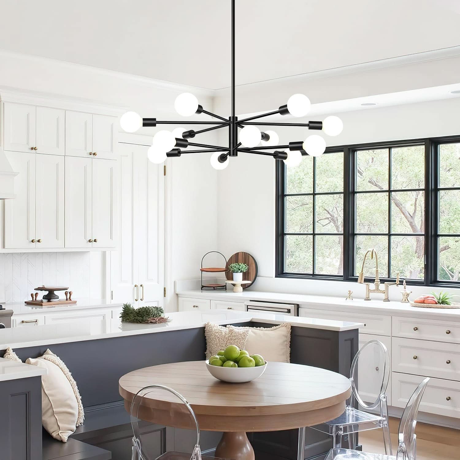 Twelve Light Matte Black Sputnik Chandelier Fixture