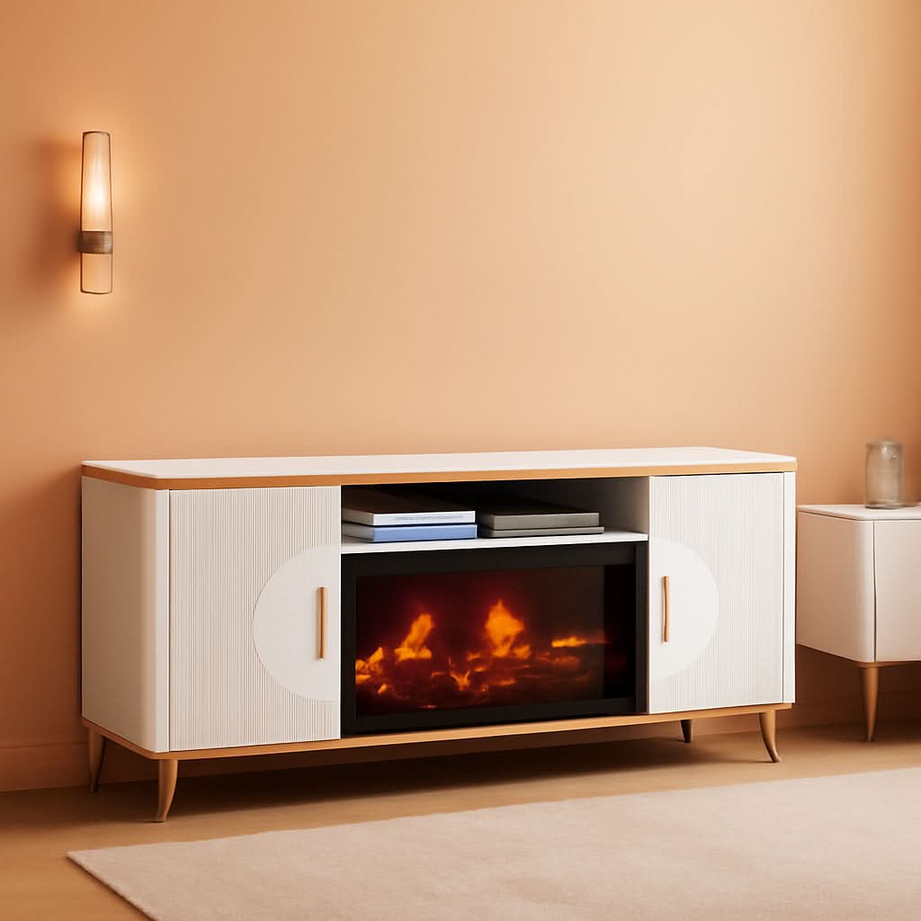 Fluted Electric Fireplace TV Console 80 Inch Arctic White