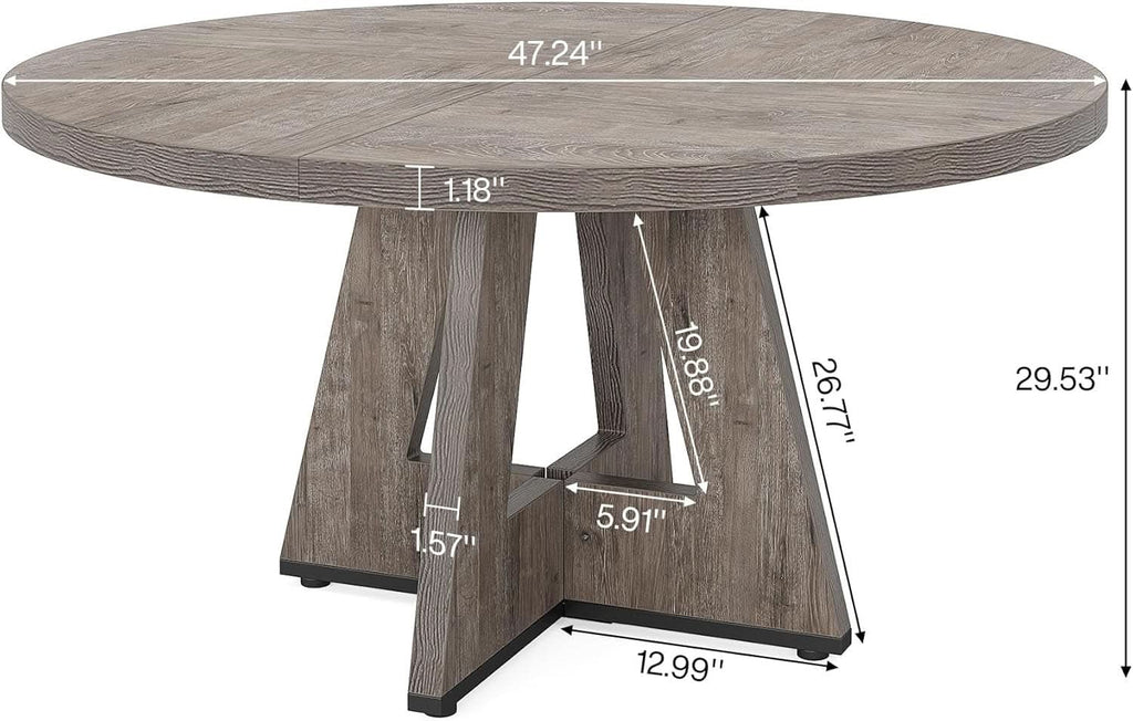 Round Dining Table 47 Inch Wood Farmhouse Grey Kitchen