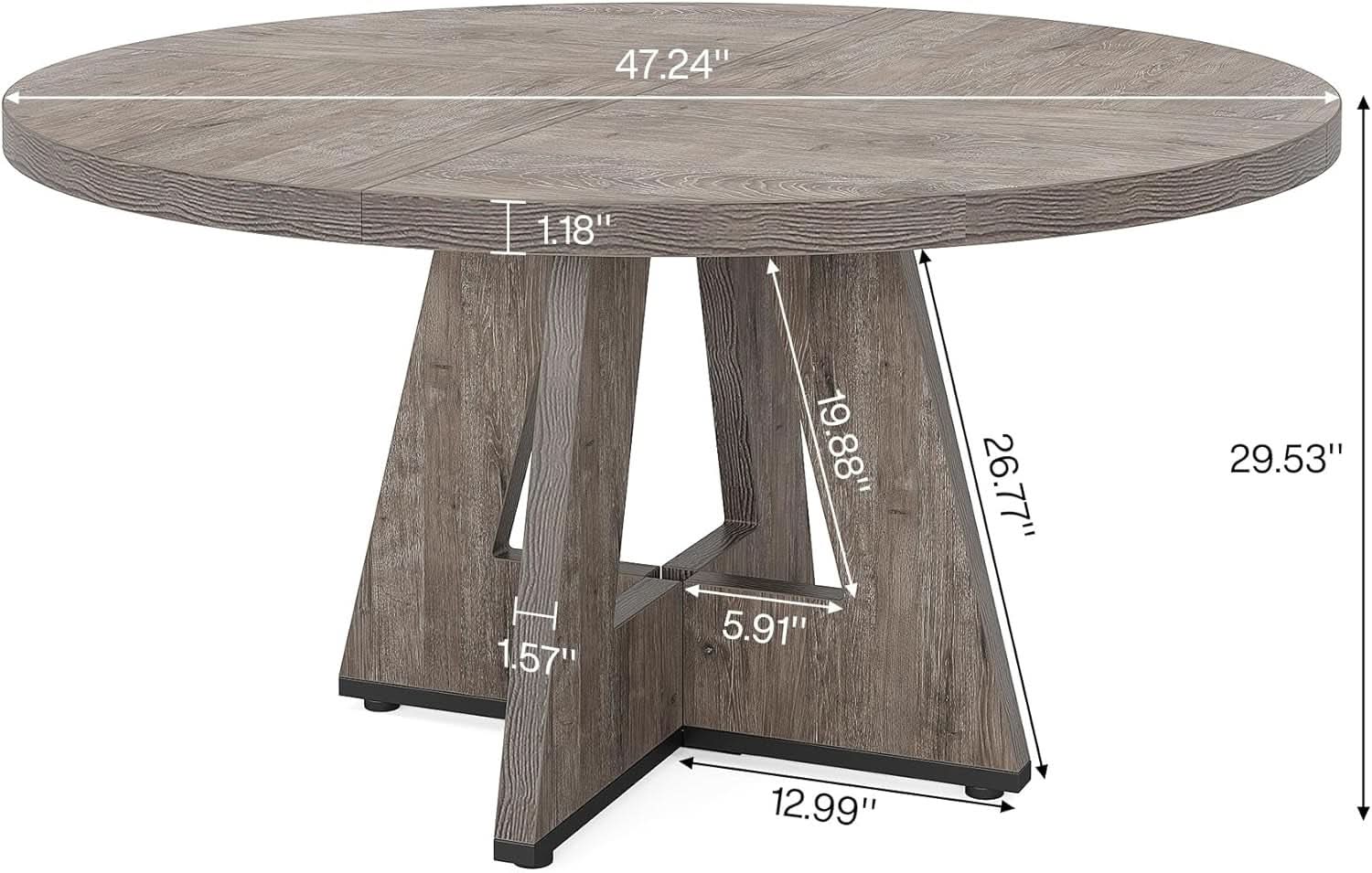 Round Dining Table 47 Inch Wood Farmhouse Grey Kitchen