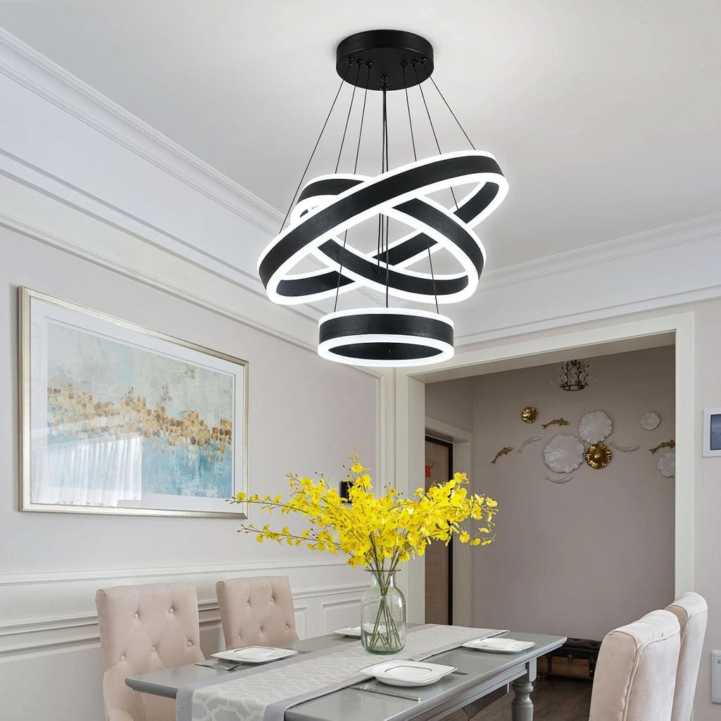 Black Adjustable LED Three Ring Pendant Light Fixture