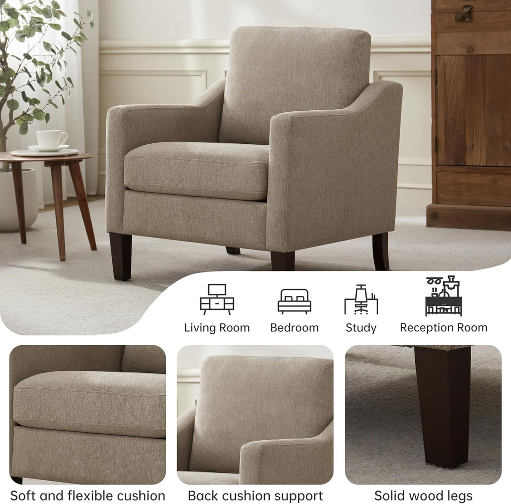 Brown Upholstered Armchairs With Polished Wooden Legs