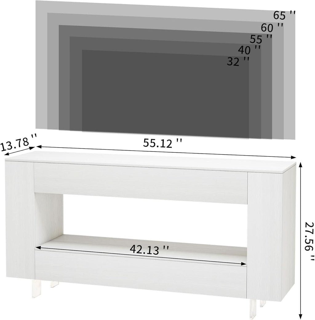 65 Inch TV Stand With White Entertainment Center Storage