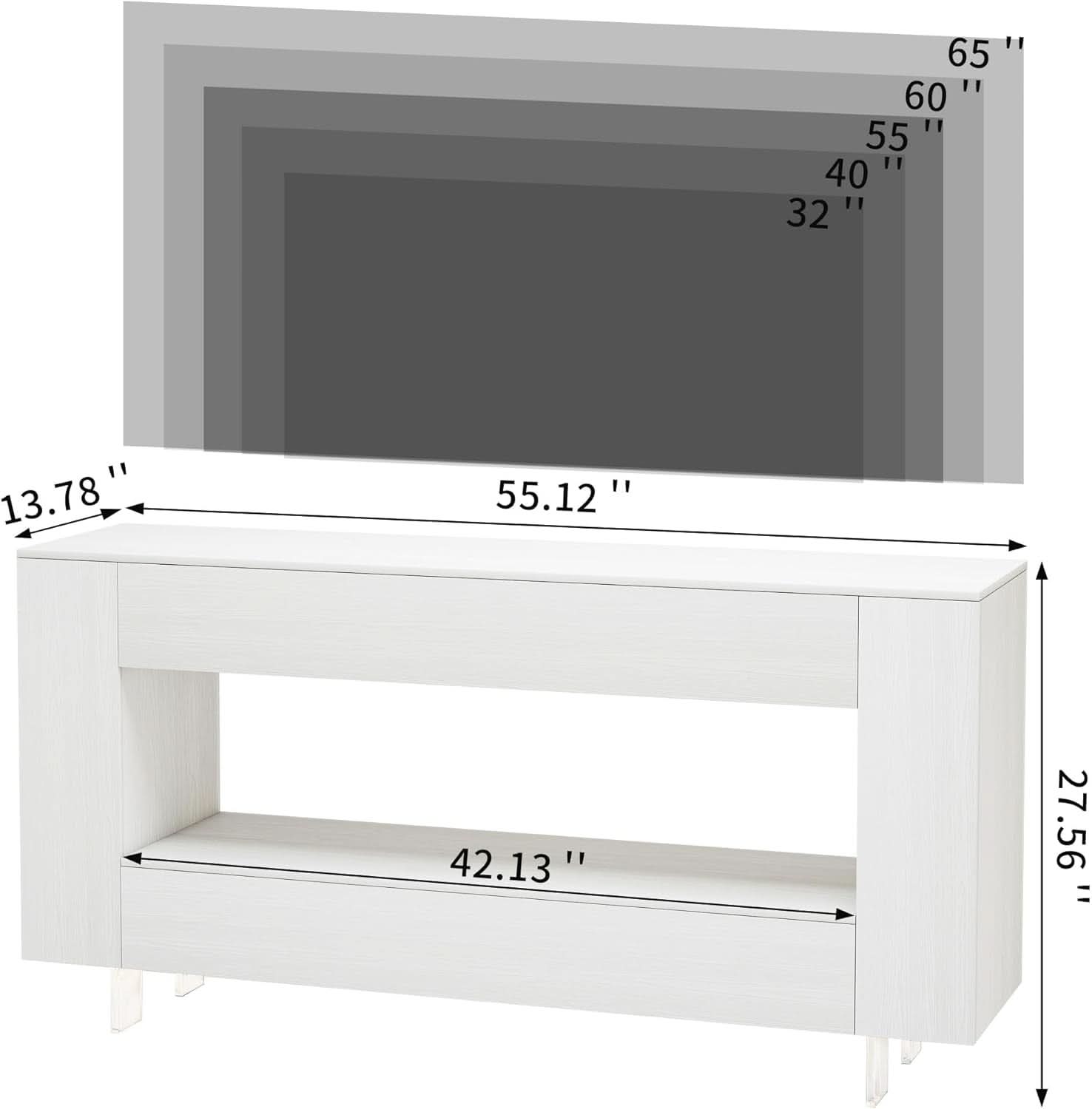 65 Inch TV Stand With White Entertainment Center Storage