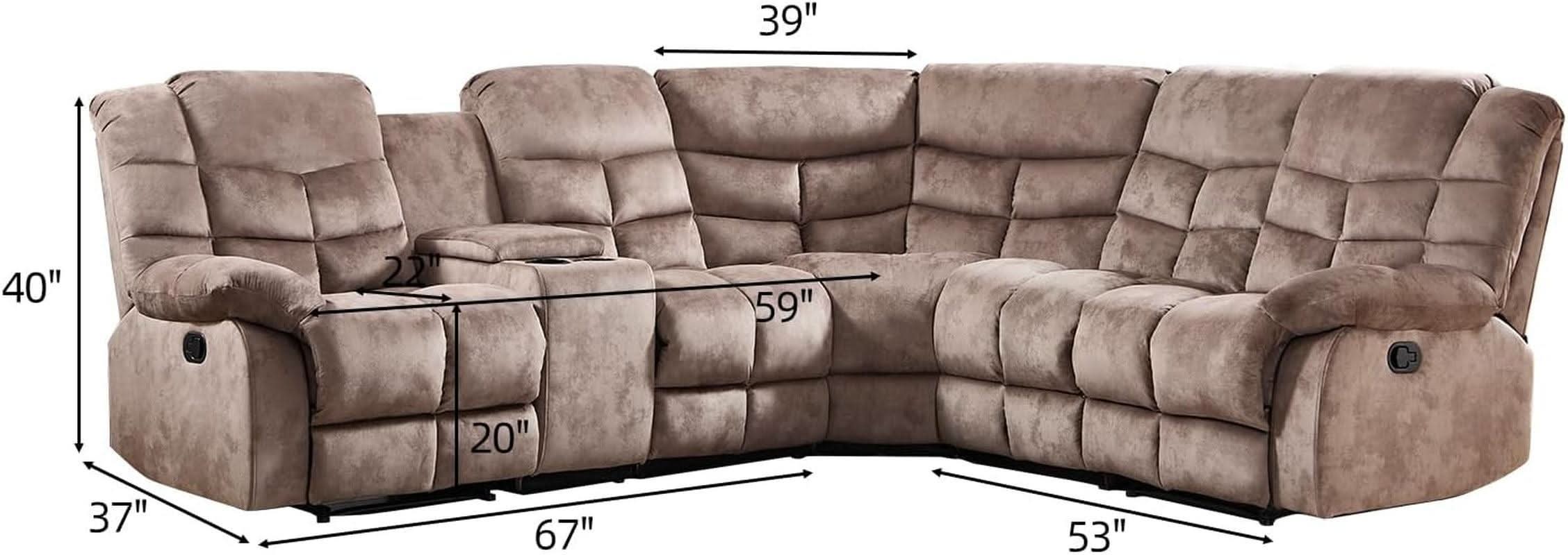 Brown Manual Reclining Sectional Sofa With Cup Holders