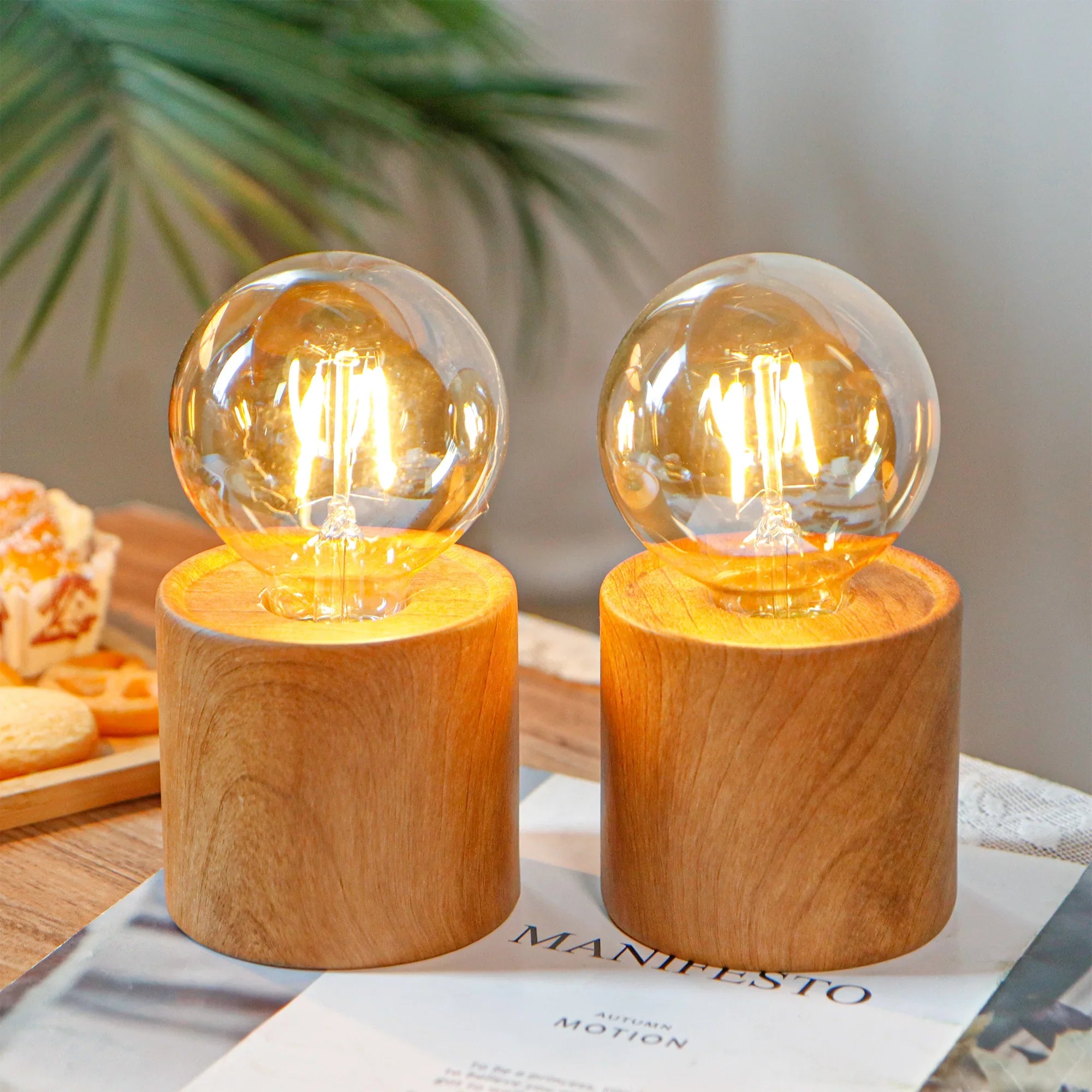 Set of 4 Wood Grain Table Lamp 6.5" Tall
