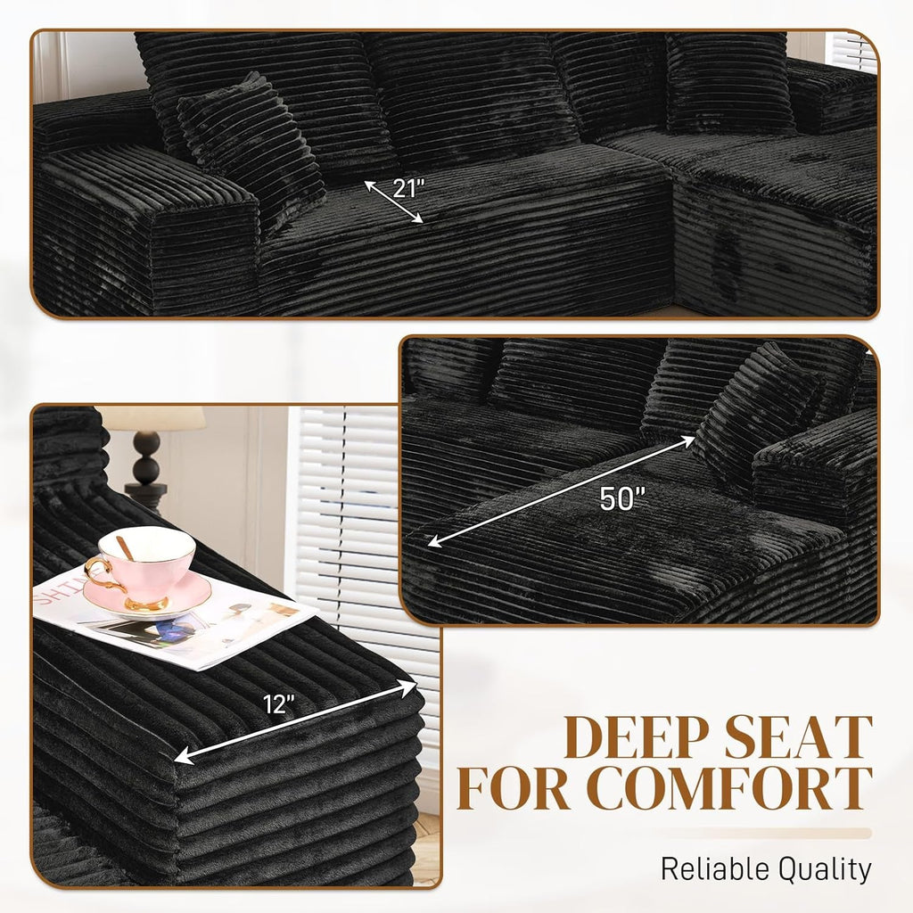 108 Inch Corduroy Left Facing Sectional Sofa Charcoal