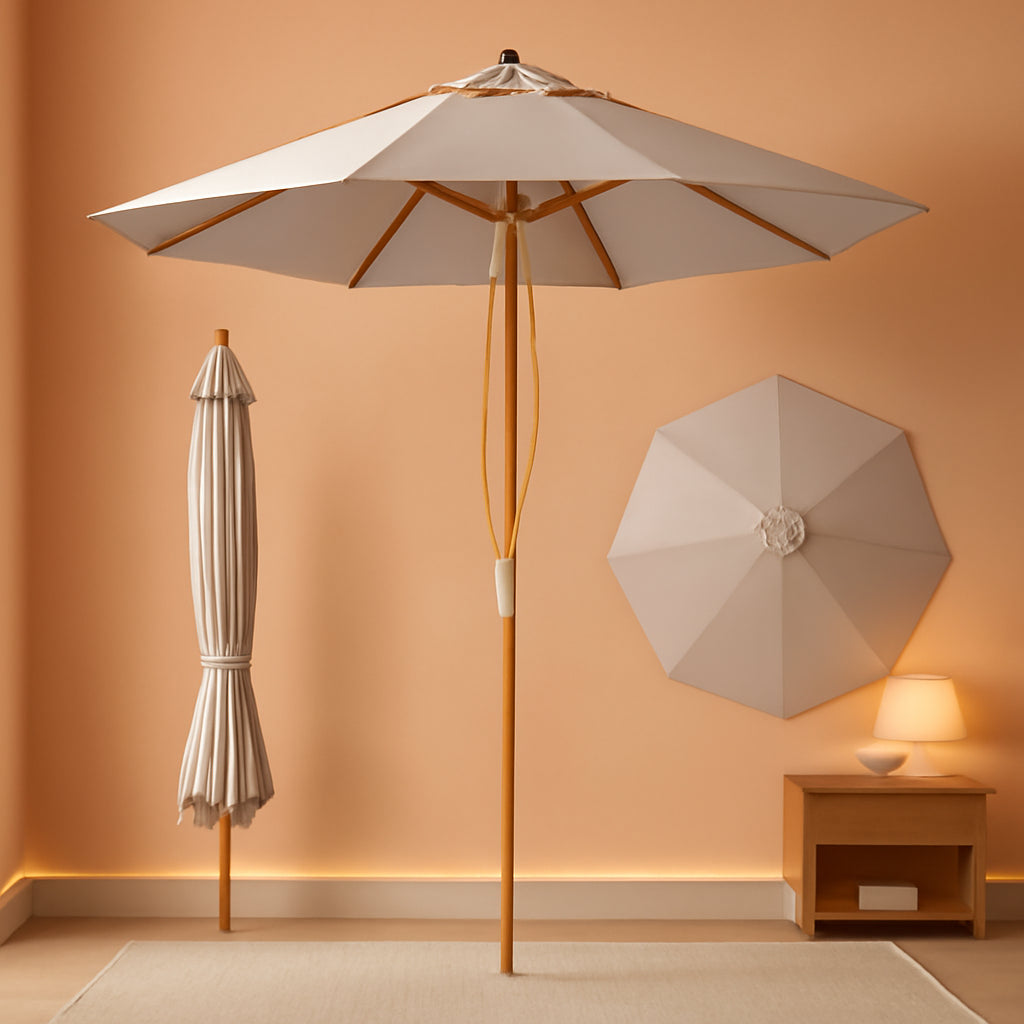 Nine To Ten Foot Bamboo Patio Outdoor Umbrella UPF50 Tilt