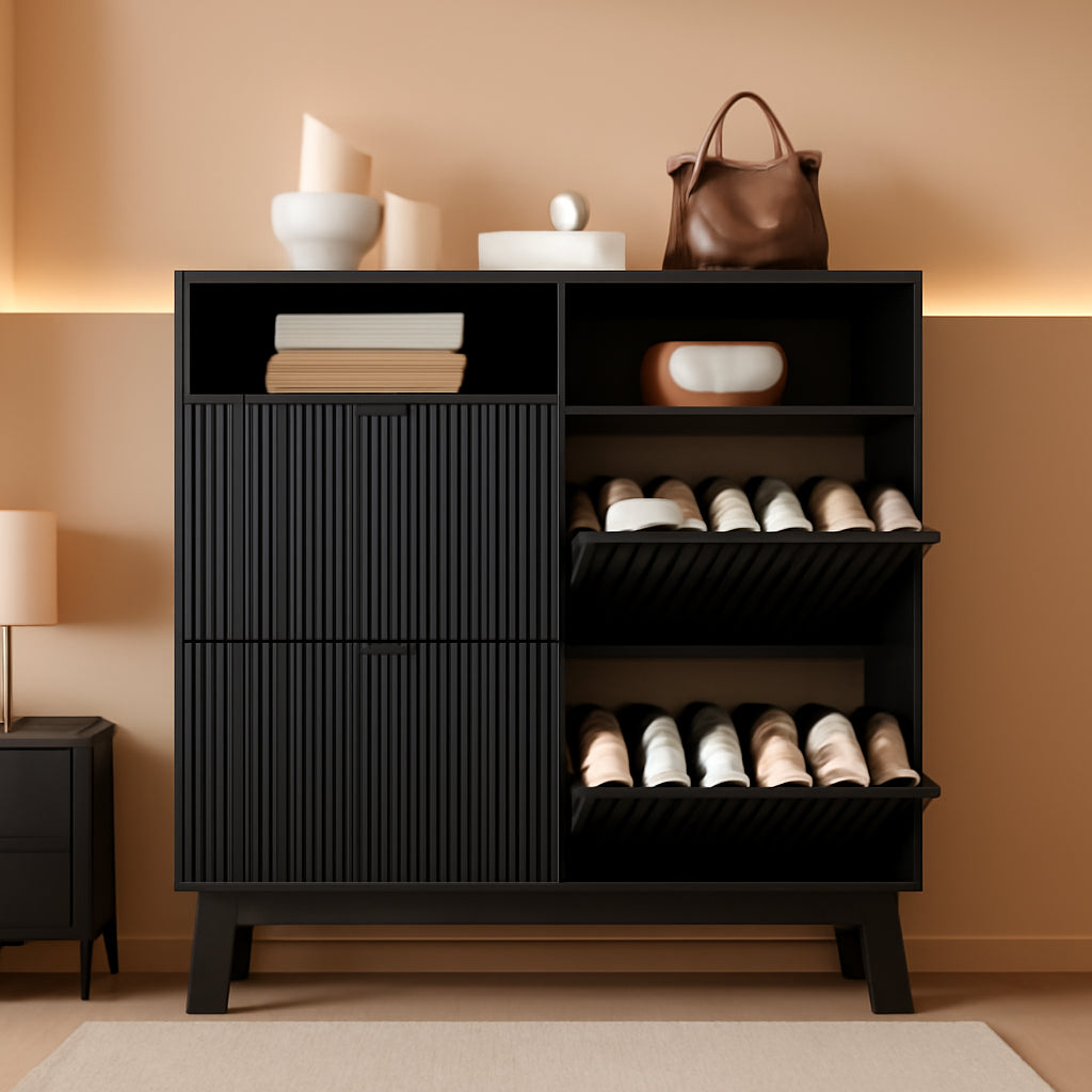 Matte Black UltraSlim Shoe Storage Cabinet Drawers