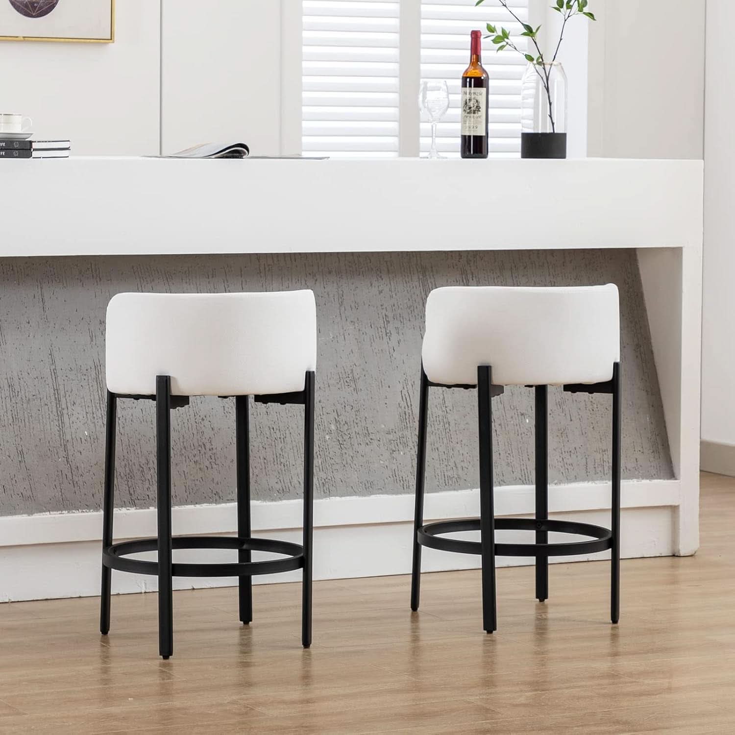 26 Inch Round Faux Leather Bar Stools Set Of 2 White