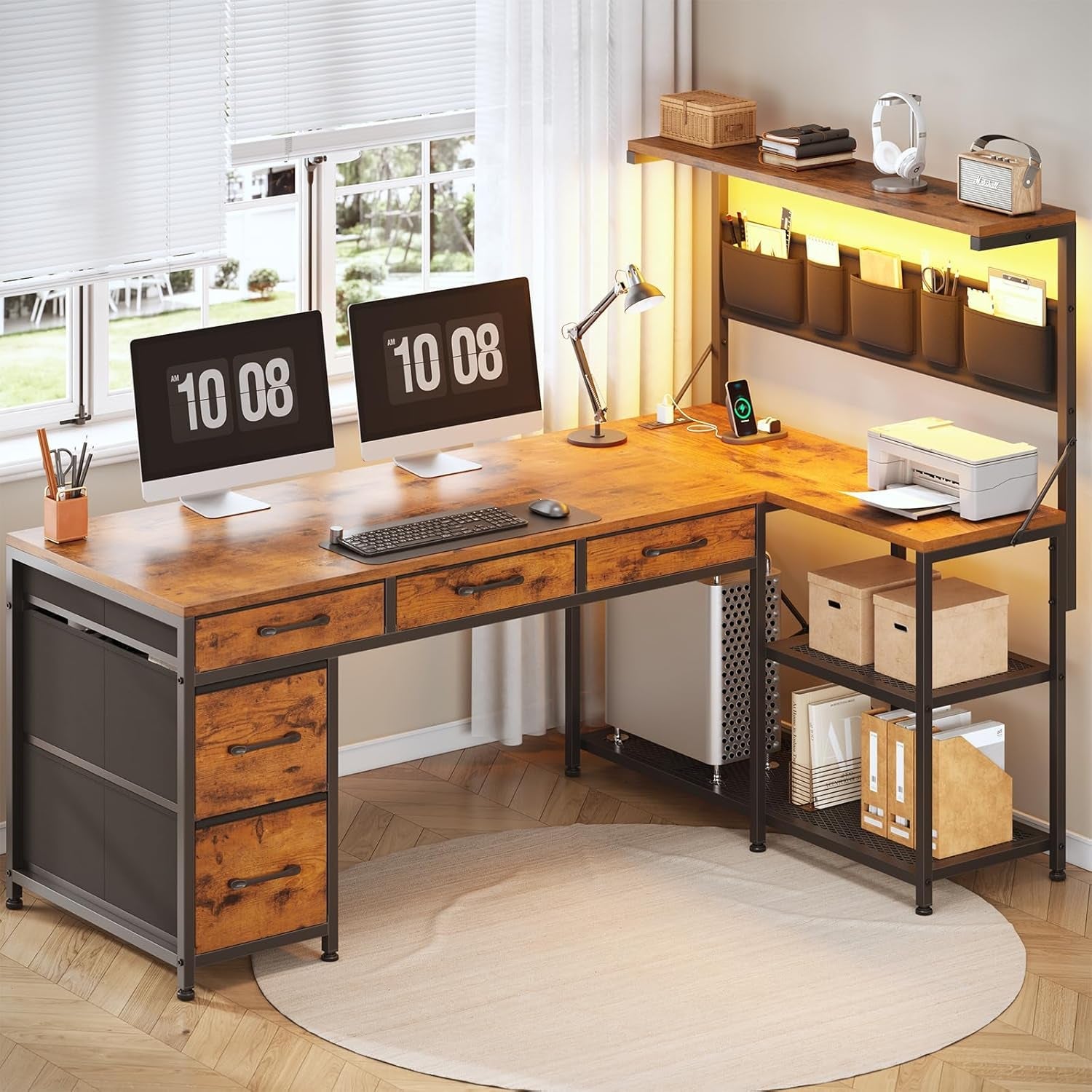 L Shaped Desk 47.2Inch Rustic Brown Work space Solution
