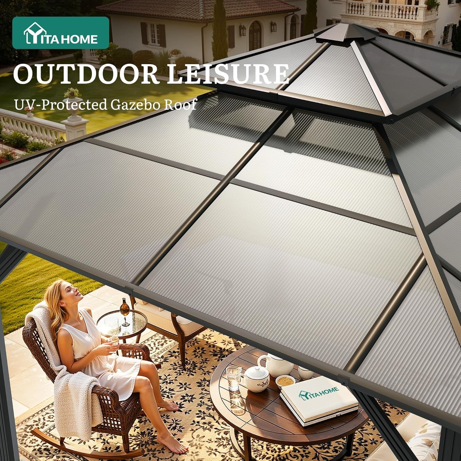 10X10FT Polycarbonate Gazebo With Rainproof Canopy