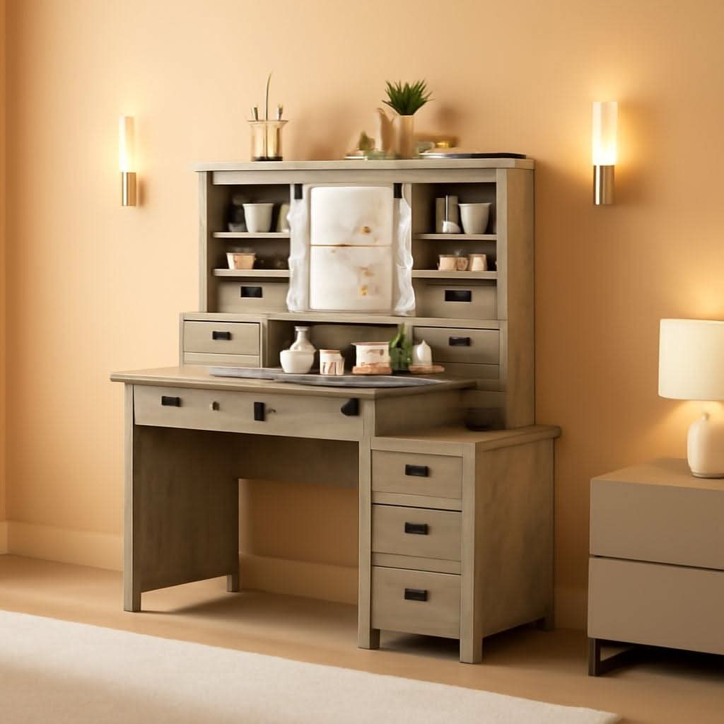 48 Inch Masterfully Crafted Oak Finish Vanity Desk Mirror