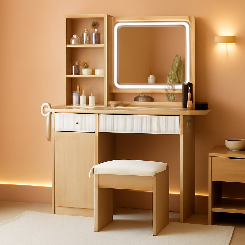 Makeup Vanity Desk With Illuminated Mirror Drawers