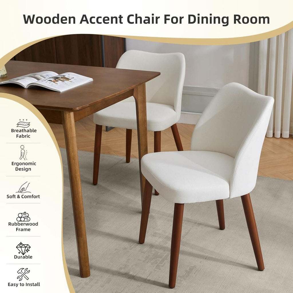 Cream White Upholstered Wooden Dining Chairs SetOf2