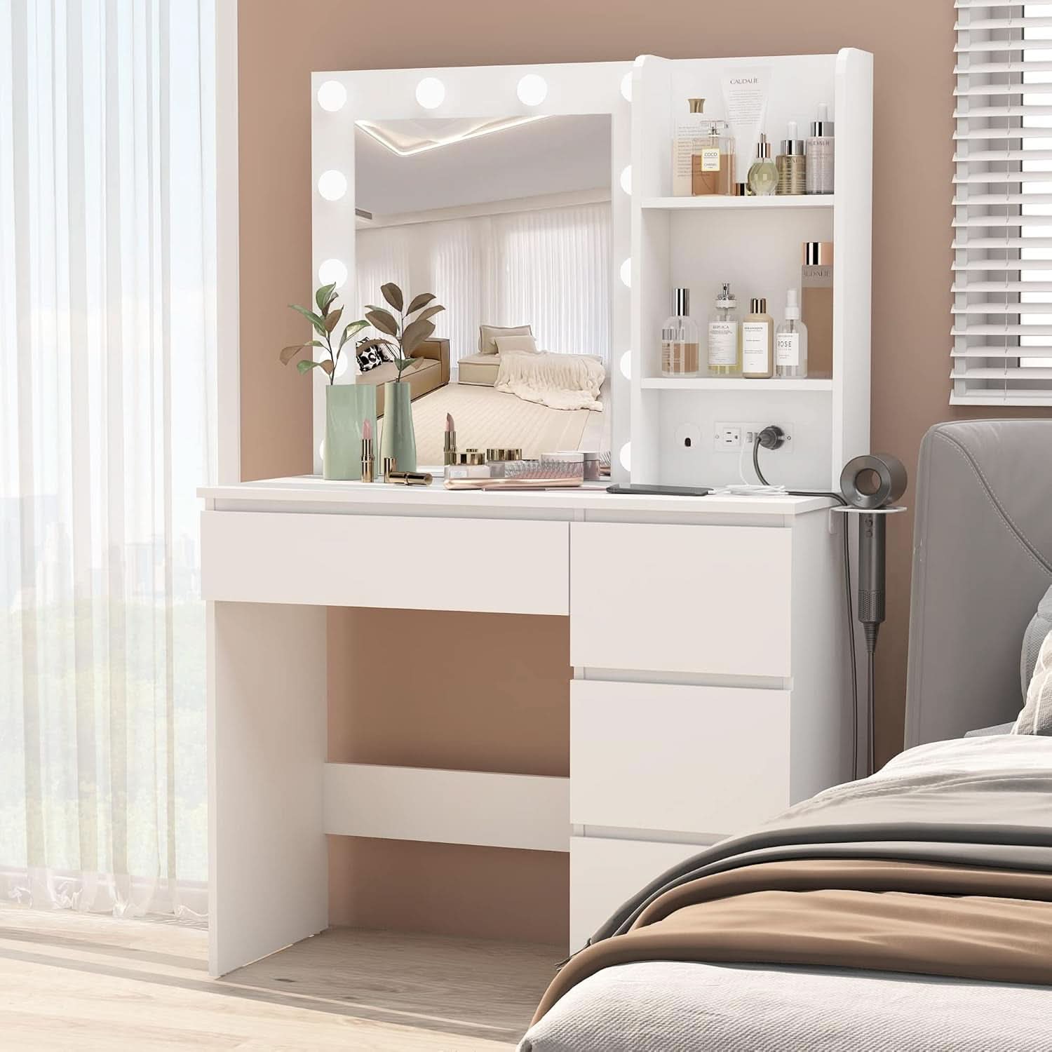 Makeup Vanity Desk 37 Inch Pearl White Performance Pro