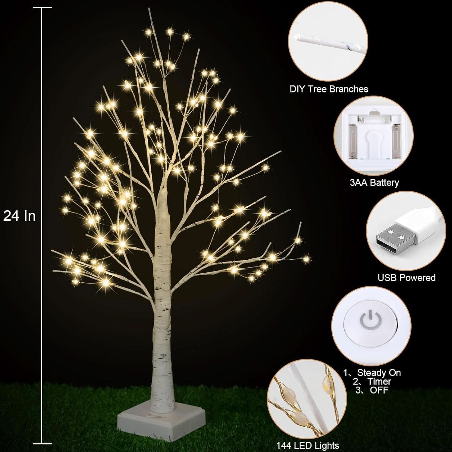 Warm White Birchwood LED 144 Lumine scence Table top