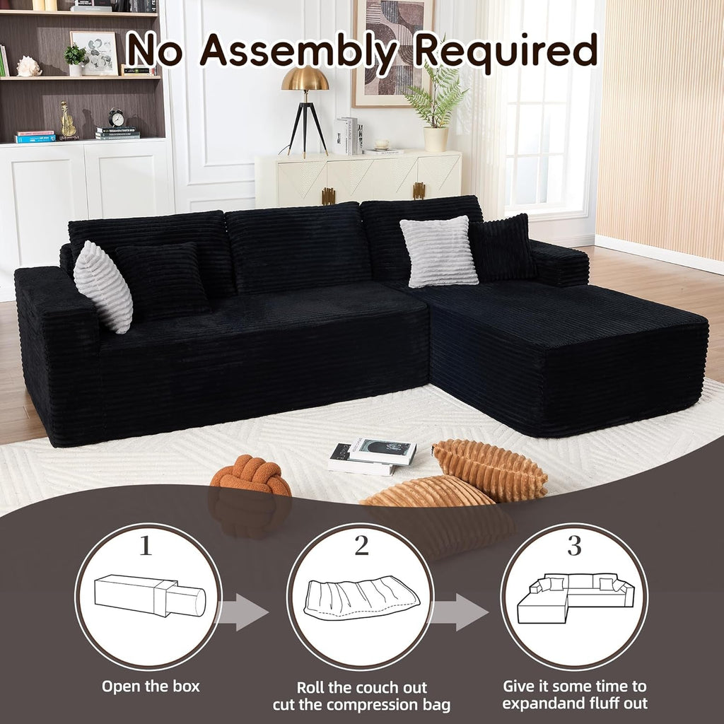 108 Inches Left Facing High End Sectional Sofa Black
