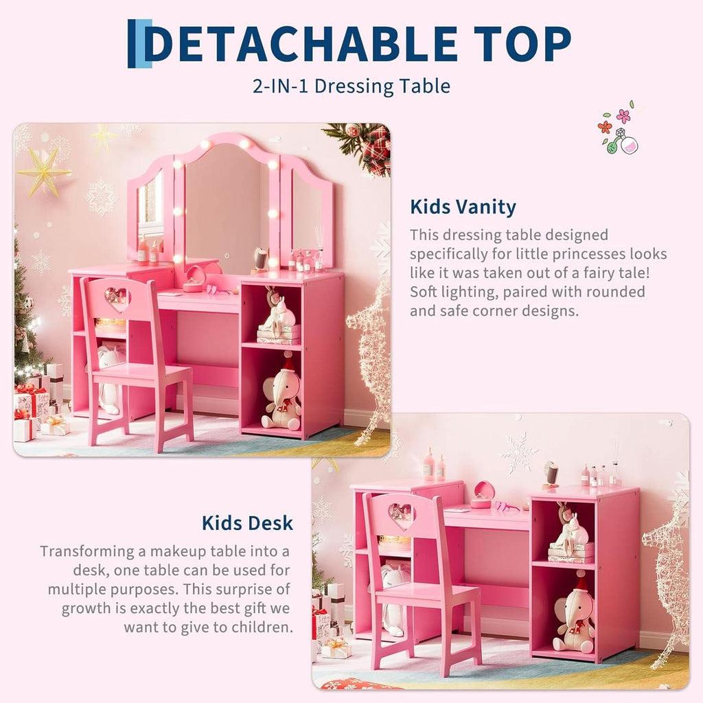 Kids Vanity Table With Princess Multifunctional Storage