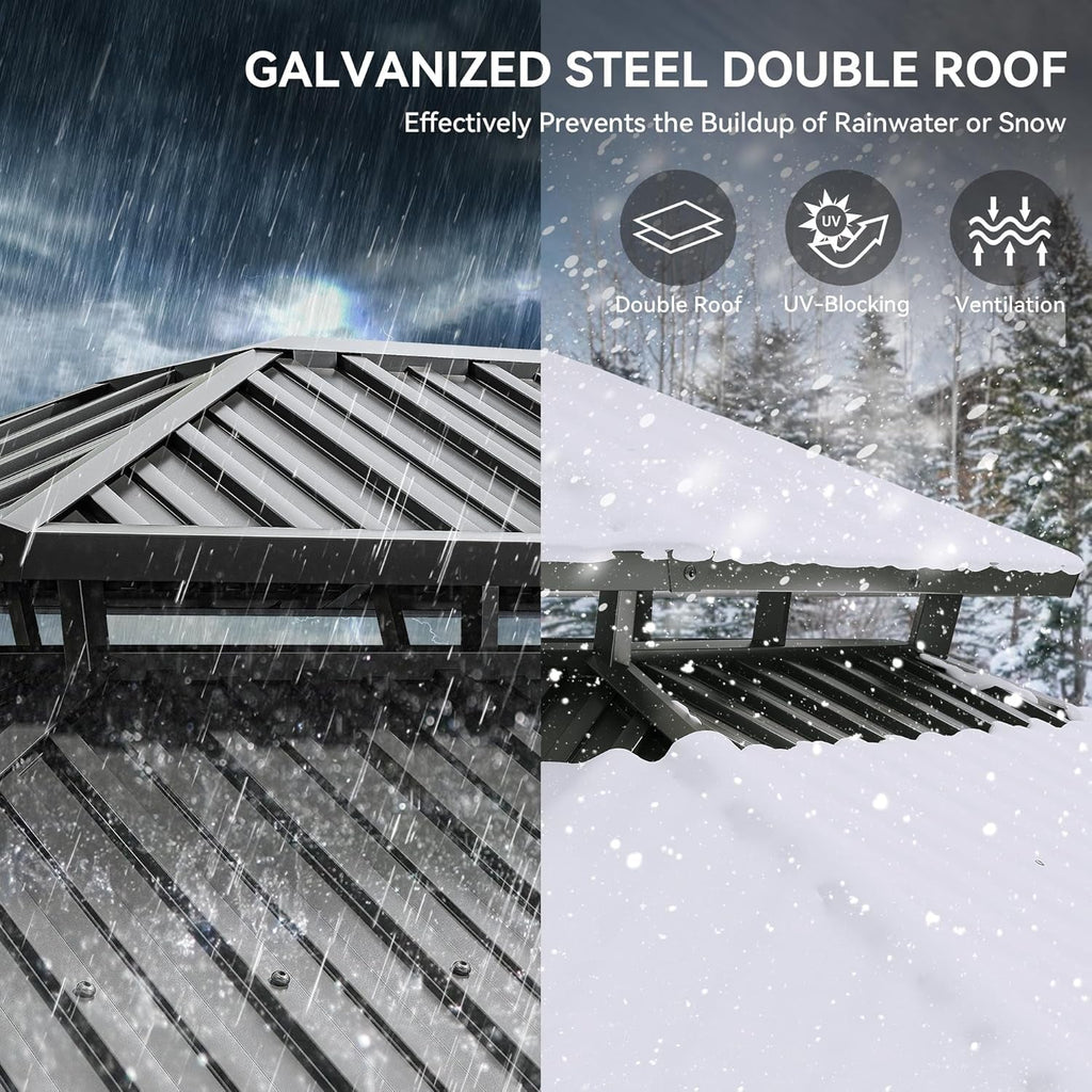 12x18 Foot Metal Hardtop Weatherproof Patios Gazebo